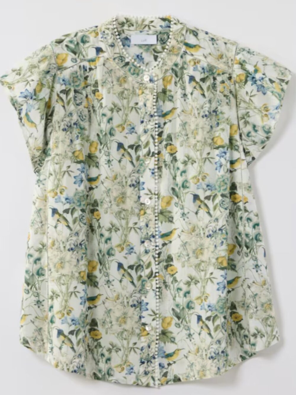 J. Jill Women's Shirred Trim Cap Sleeve Top Size 2X 100% Cotton Green Floral